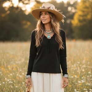 The Earth Collection raw silk & cotton ruffle long sleeve top